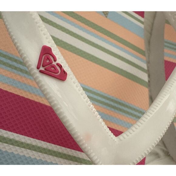 ROXY Women's Sandal Flip Flops SZ 10 -41 EUR White Pink Stripes Multicolor - Picture 4 of 10
